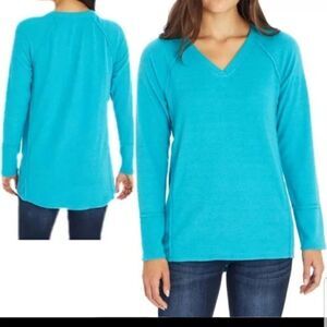 Wildfox Haley Brushed Top Sweater V-Neck in Peacock/Teal Size Large